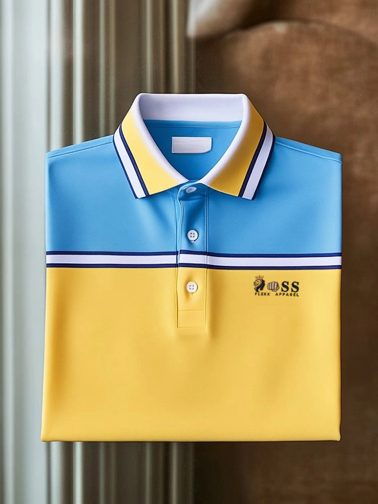 Men's Business Logo Button-Down Short Sleeve Polo Shirt