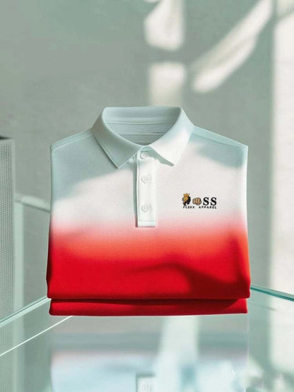Men's Business Casual Gradient Button Short Sleeve Polo Shirt