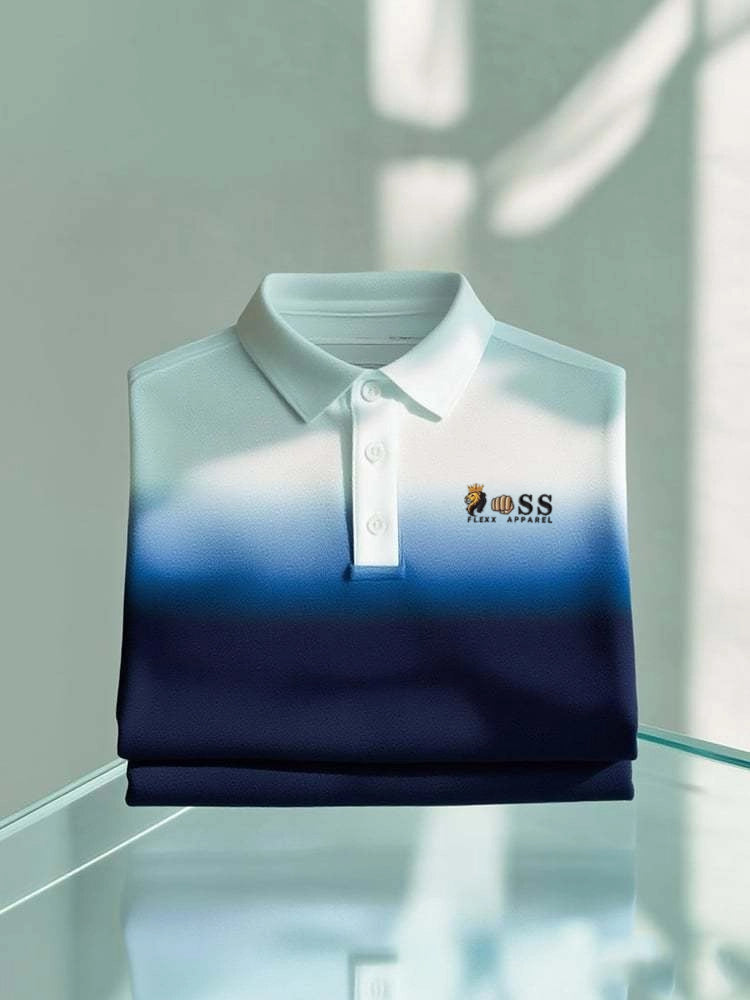 Men's Business Casual Gradient Button Short Sleeve Polo Shirt