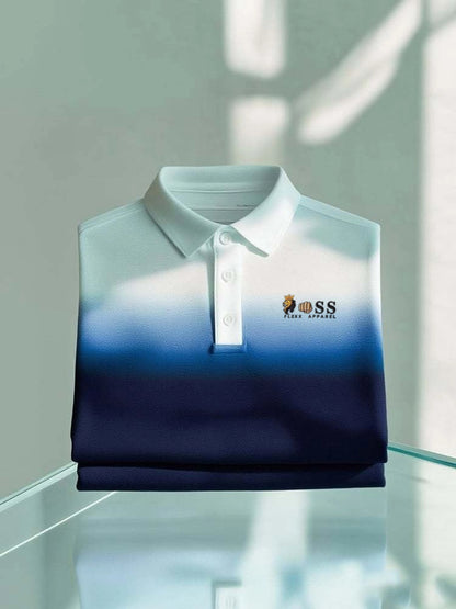 Men's Business Casual Gradient Button Short Sleeve Polo Shirt