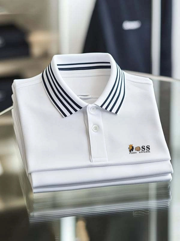 Men's Business Stripe Logo Print Short Sleeve Polo Shirt