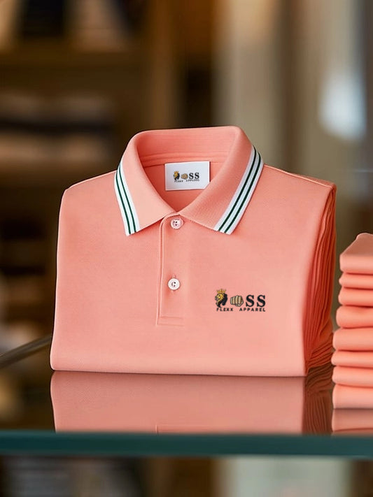 Men's Business Stripe Print Short Sleeve Polo Shirt