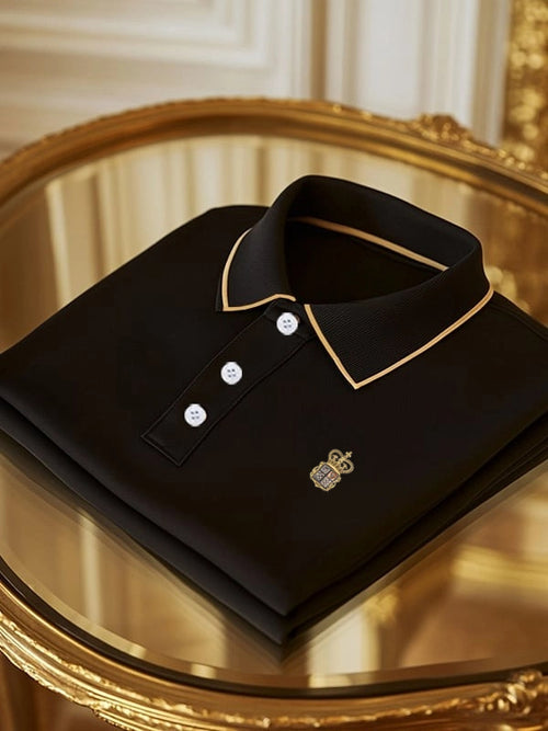 Men's Classic Business Logo Button Short Sleeve Polo Shirt