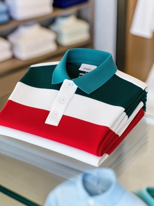 Men's Business Casual Color Block Stripe Button Short Sleeve Polo Shirt