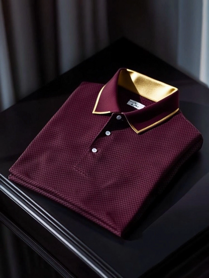 Men's Classic Business Check Logo Button Short Sleeve Polo Shirt