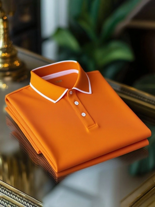 Men's Classic Business Check Logo Button Short Sleeve Polo Shirt