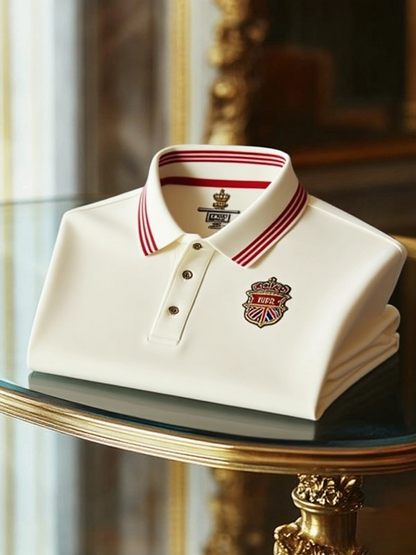 Men's Retro Business Stripe Print Short Sleeve Polo Shirt