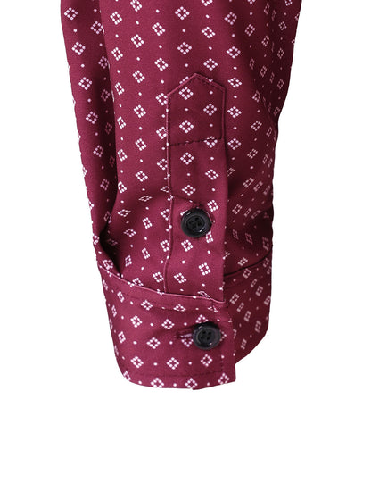 Men's Red Retro Geometric Print Long Sleeve Shirt