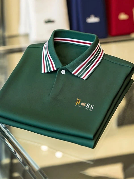 Men's Classic Business Logo Button Short Sleeve Polo Shirt