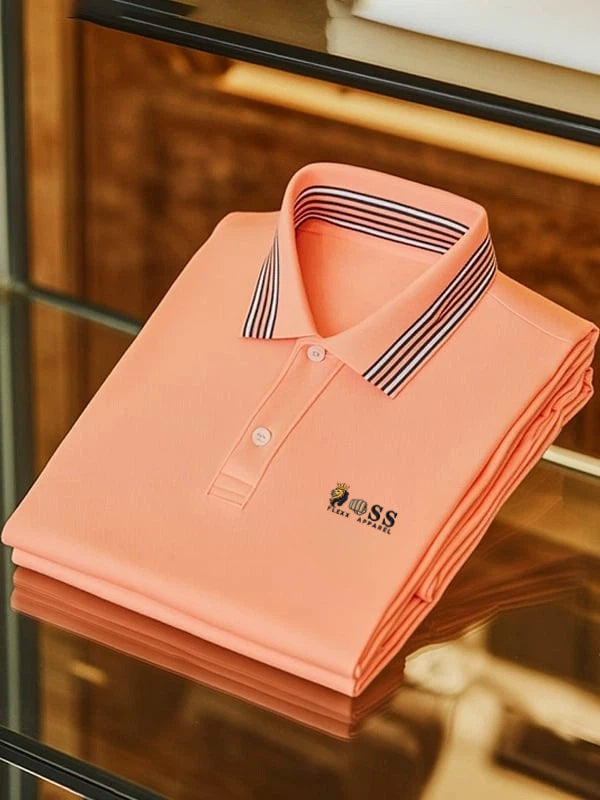 Men's Classic Business Logo Button Short Sleeve Polo Shirt