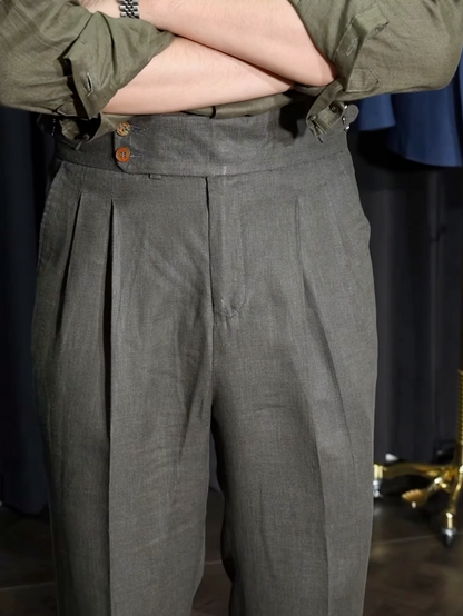 Men¡¯s Neapolitan Vintage High-Waisted Straight-Leg Trousers