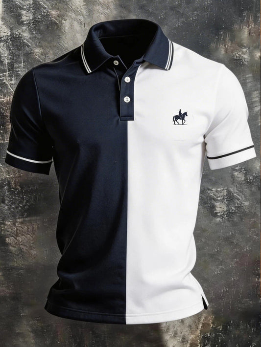 Men's Retro Color-Block Golf Polo Shirt — Short Sleeve with Polo Collar