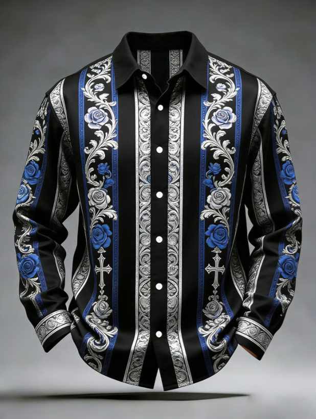 Men's Retro Abstract Art Print Pattern Business Style Shirt