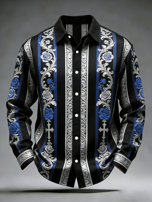 Men's Retro Abstract Art Print Pattern Business Style Shirt