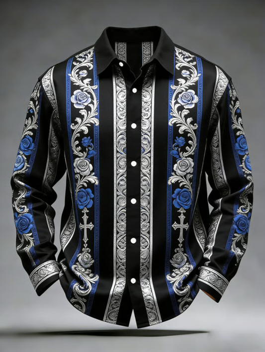 Men's Retro Abstract Art Print Pattern Business Style Shirt
