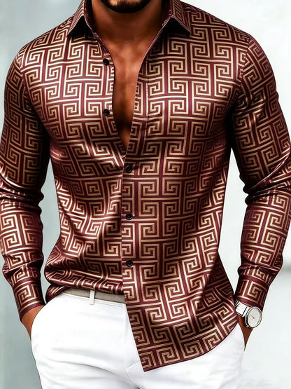 Men's Luxury Business Geometric Print Long-Sleeve Shirt