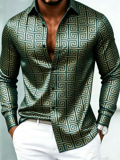 Men's Luxury Business Geometric Print Long-Sleeve Shirt