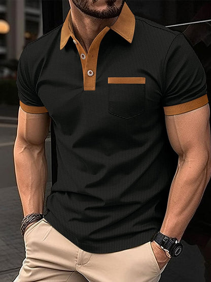 Men's Waffle Fabric Fashion Casual Polo Shirt (With Pockets)