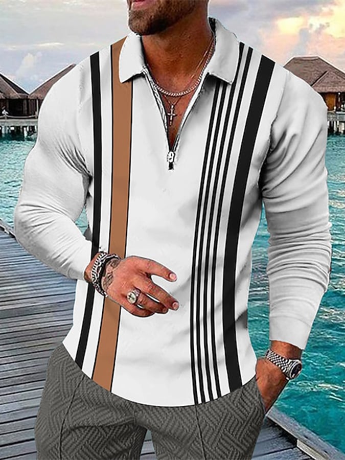 Fashion Print Print Lapel Pullover Long Sleeve Polo Shirt