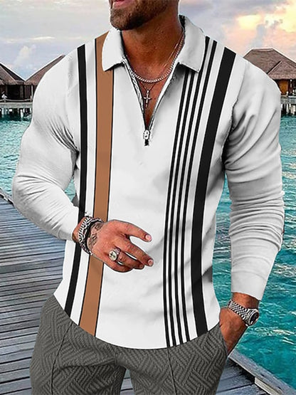 Fashion Print Print Lapel Pullover Long Sleeve Polo Shirt