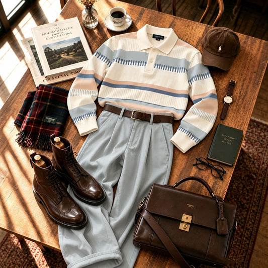 Men's Printed Polo Shirt and Pants Set