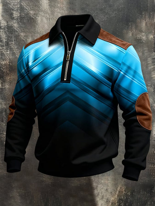Men'S Vintage Color-Block Printed Zip-Up Sweatshirt