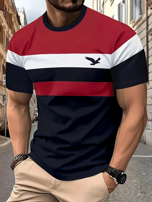 Men's Business Stripe Logo Print Short Sleeve T-Shirt