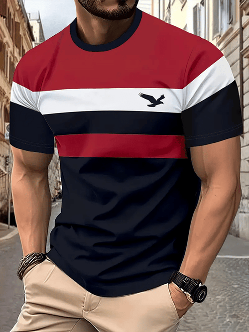 Men's Business Stripe Logo Print Short Sleeve T-Shirt