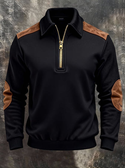 Men's Retro Color Block Print Zipper Sweatshirt