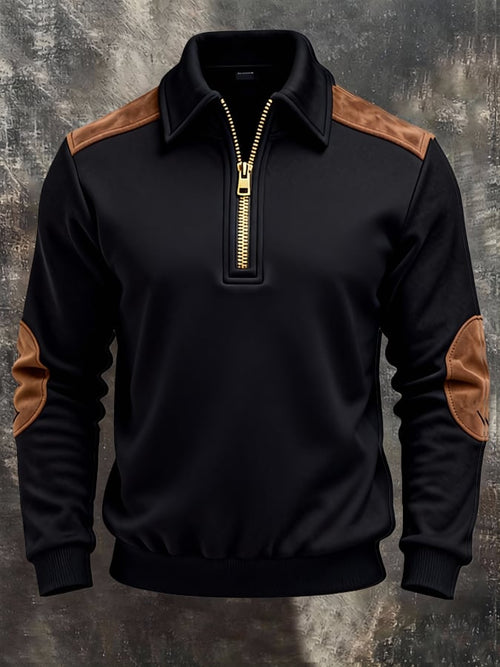 Men's Retro Color Block Print Zipper Sweatshirt