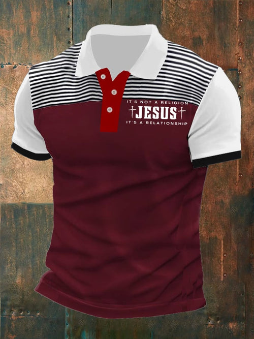 Men's Faith Printed Button Design Polo Shirt