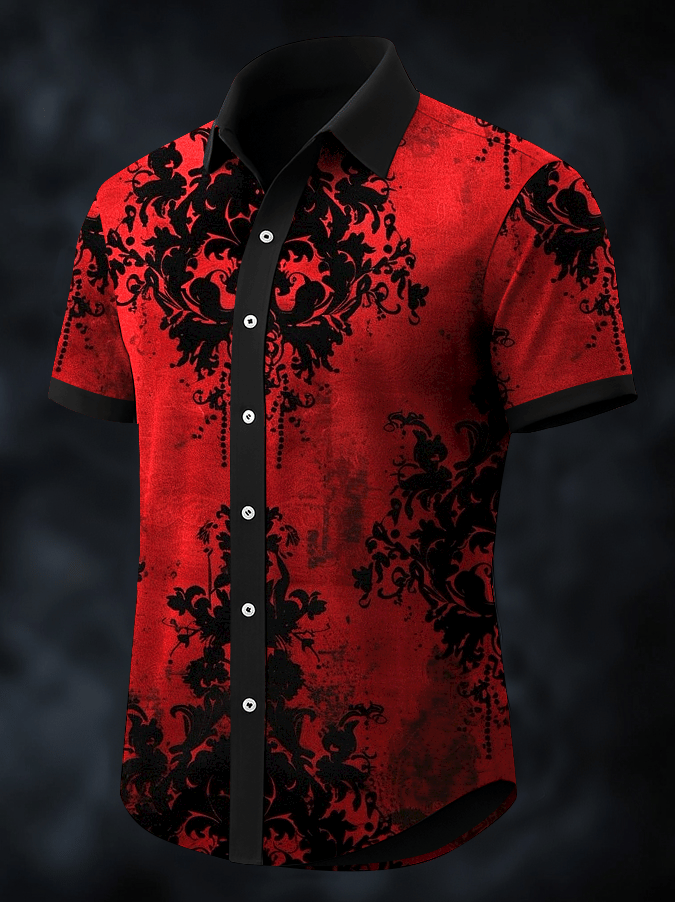 Men's Dark Skull Print Vintage Casual Shirt
