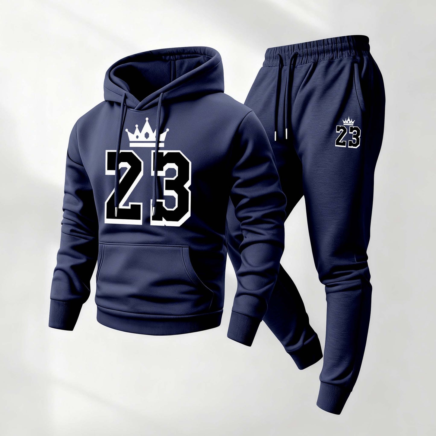Men's Retro Basketball 23 King Patterned Hoodie And Drawstring Track Pants Set, Men's Casual Athletic Long-Sleeved Hooded Jacket And Pants, Suitable For Fall And Winter, Street Style Hoodie Set, Everyday Wear, Indoor And Outdoor Sportswear