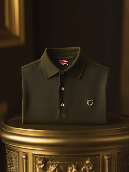 Men's Business Casual Button Old Money British Emblem Short Sleeve Polo Shirt