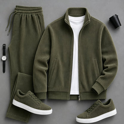 Men's Solid-Color Zipper Hoodie and Pants Set