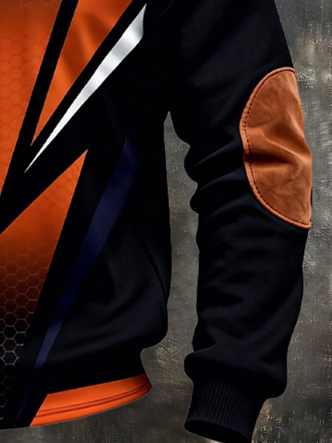 Men's Retro Color Block Print Zipper Sweatshirt