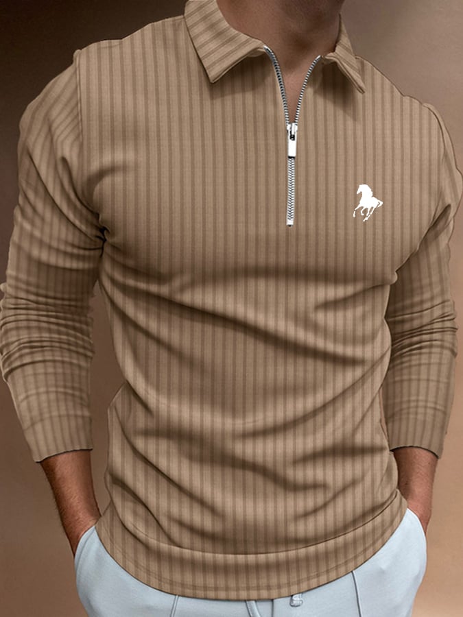 Men's Horse Print Casual Polo Shirt