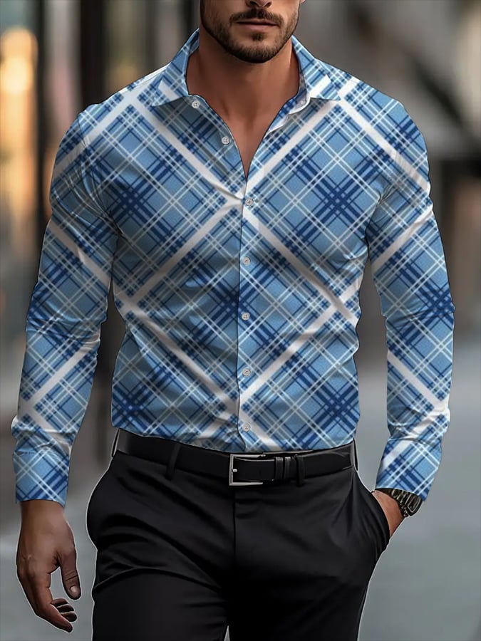 Men's Business Casual Striped Long Sleeve Shirt