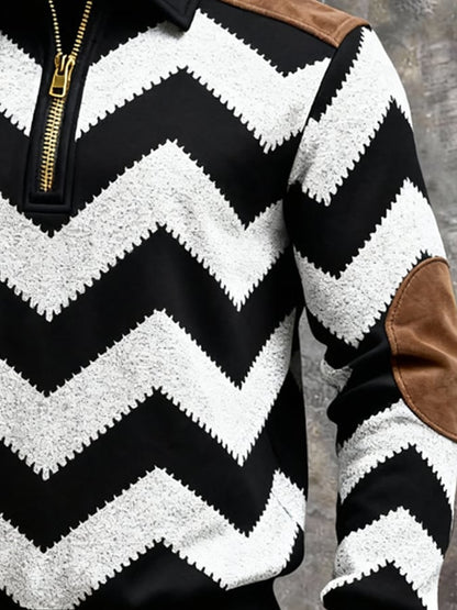 Men's Retro Color Block Print Zipper Sweatshirt