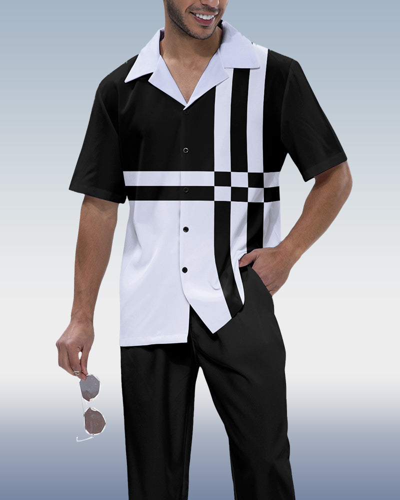 Rianmond Men's Check Print Short Sleeve Walking Suit 211