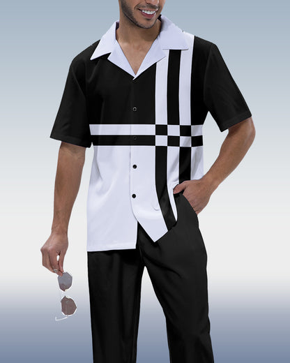 Rianmond Men's Check Print Short Sleeve Walking Suit 211