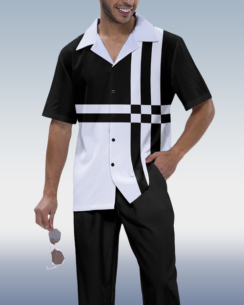 Rianmond Men's Check Print Short Sleeve Walking Suit 211