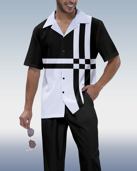 Rianmond Men's Check Print Short Sleeve Walking Suit 211