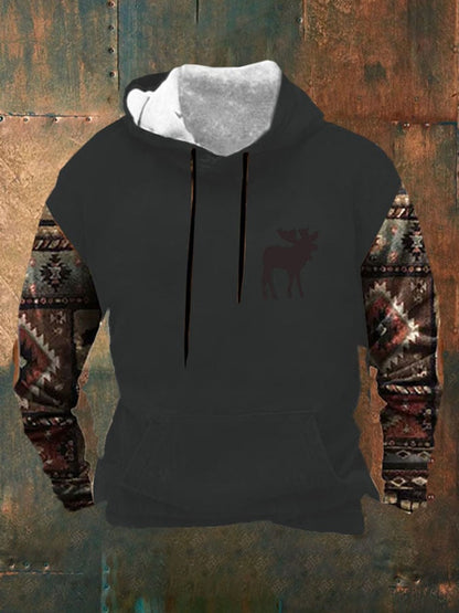 Men's Casual Western Print Long Sleeve Hooded Sweatshirt
