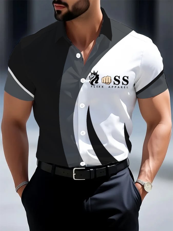 Men's Retro Letter Design Printed Business Short Sleeve Shirt