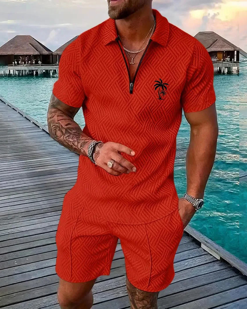 Suitmens Men's Daily Casual Collar Zipper Polo Shirt Set 214
