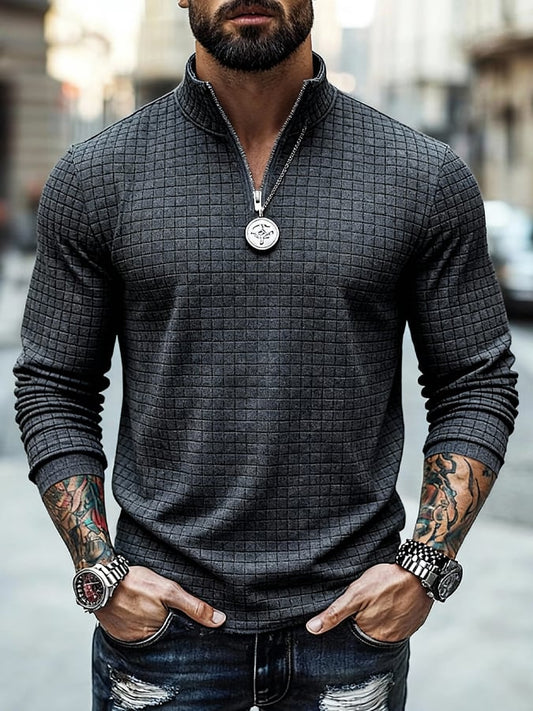 Men's Vintage Knitted Waffle-Knit Zip-Up Sweatshirt