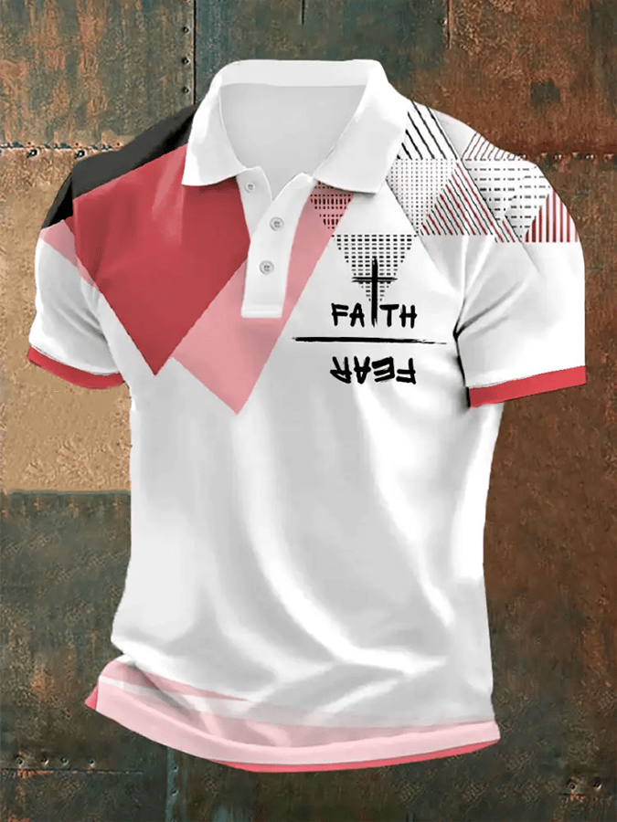 Men's Retro Faith “Faith Over Fear�? Casual Printed Polo Shirt