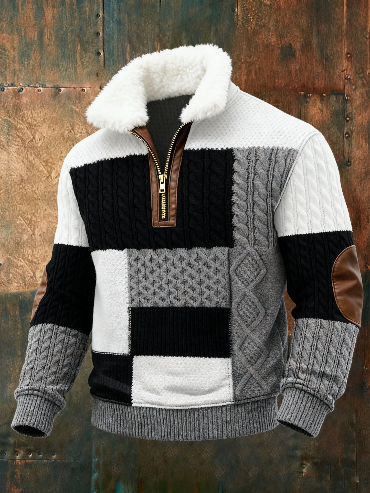 Men's Geometric Print Textured Casual Sweatshirt