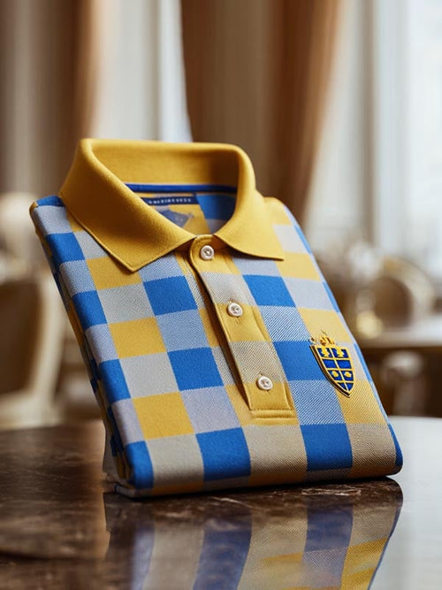 Men's Check Business Casual Short Sleeve Polo Shirt